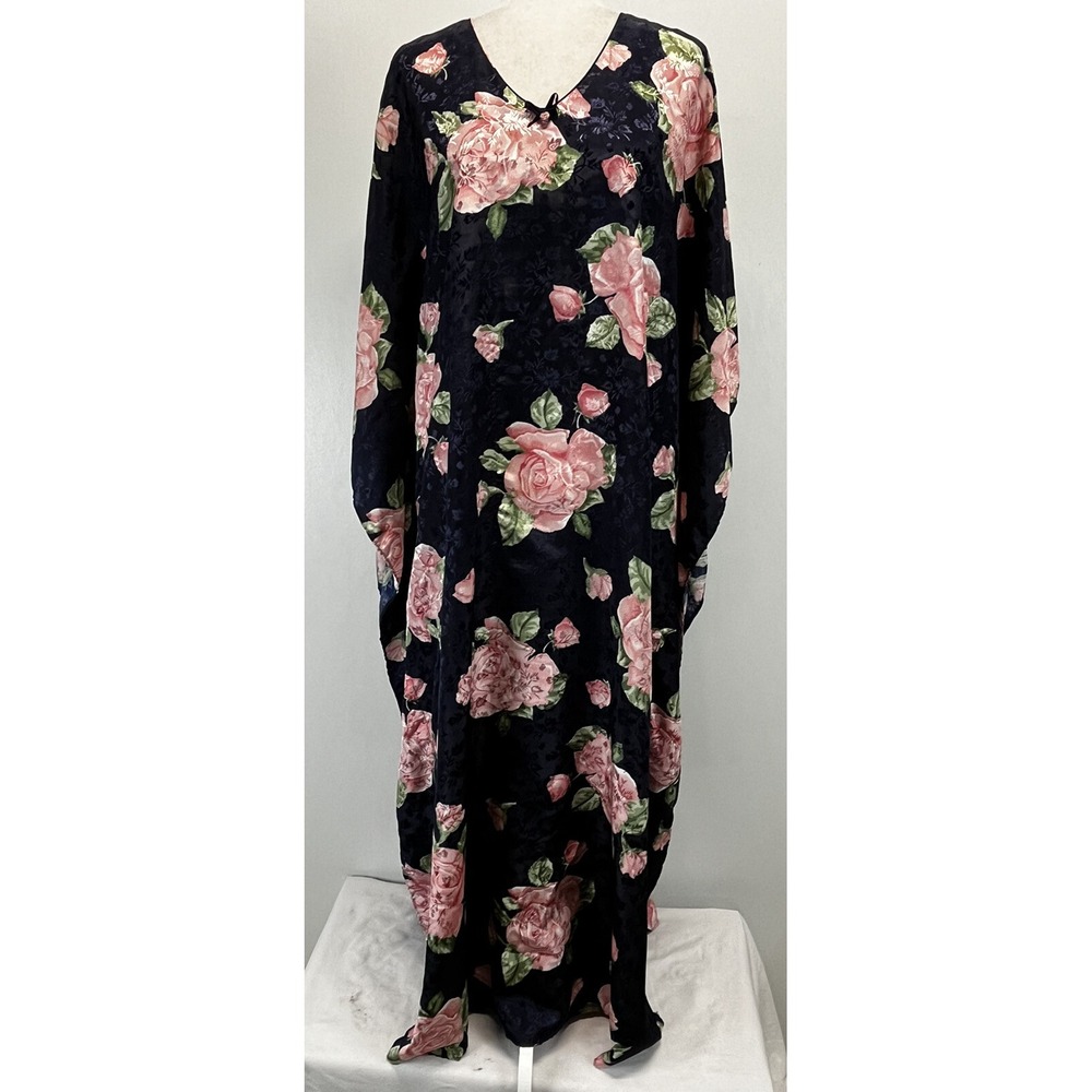 Vintage Lord And Taylor Kaftan Mumu Dress Nightgown L Floral Maxi Mrs Roper